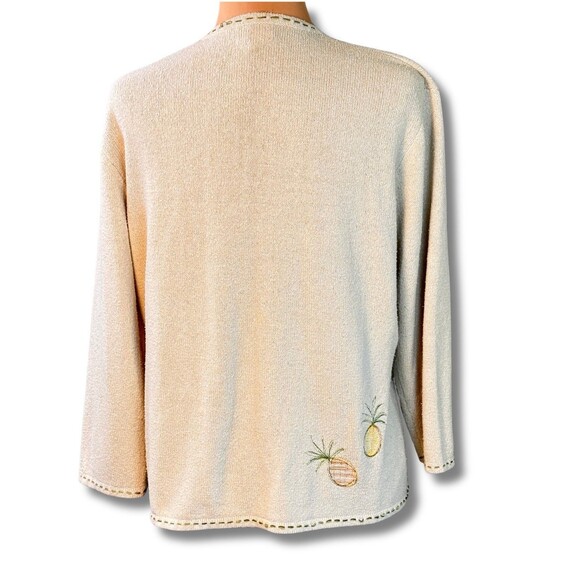 Silk Cotton Blend Cardigan Sweater Womens Large Ivory Pineapple Embroidery - Picture 6 of 13